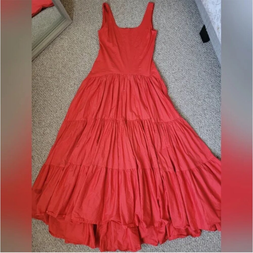 Erika Peña Selena maxi dress coral body-hugging scoop neck bodice size S/M - Picture 4 of 7